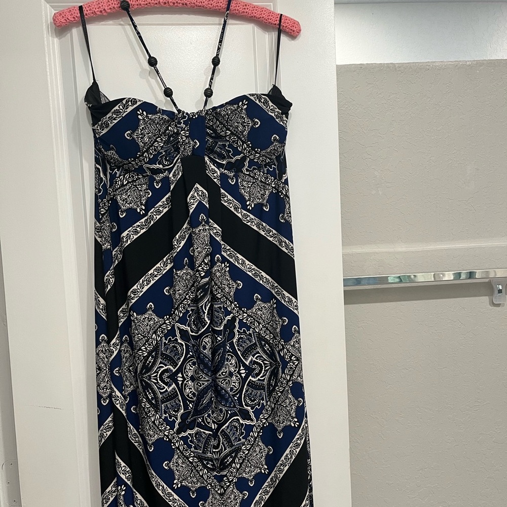 Enfocus Studio Navy and Black Patterned Maxi Dress